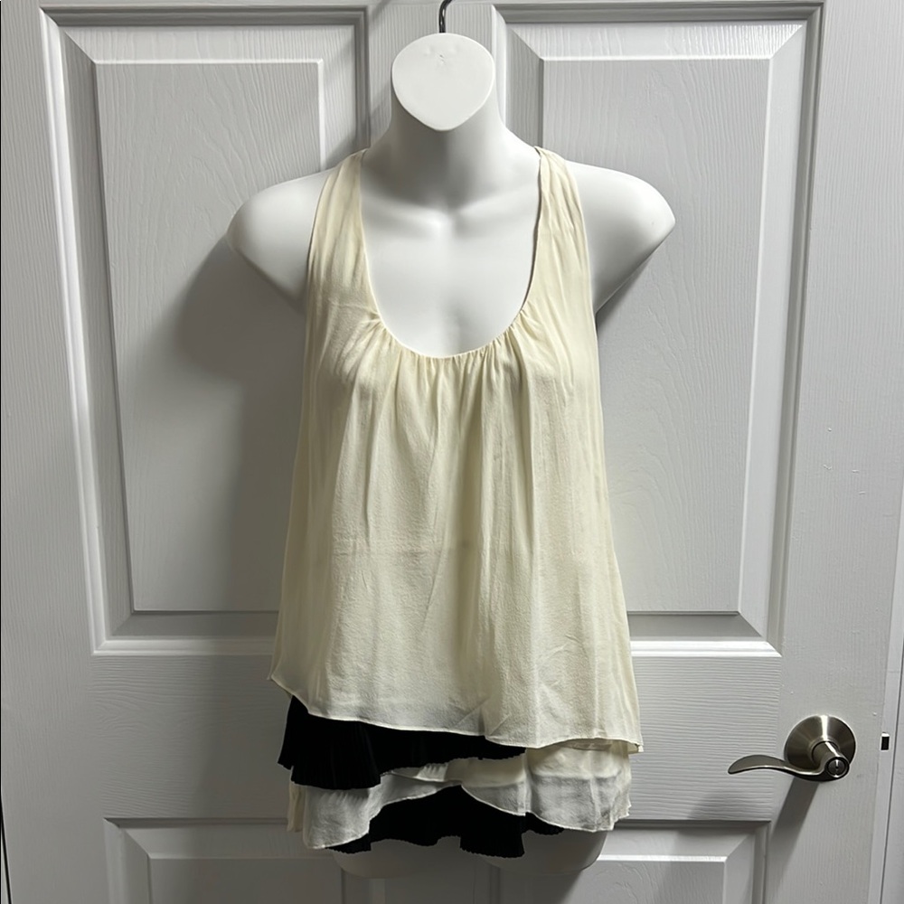 Aryn K Women’s Ivory and Black Layered Ruffled Tank Top
